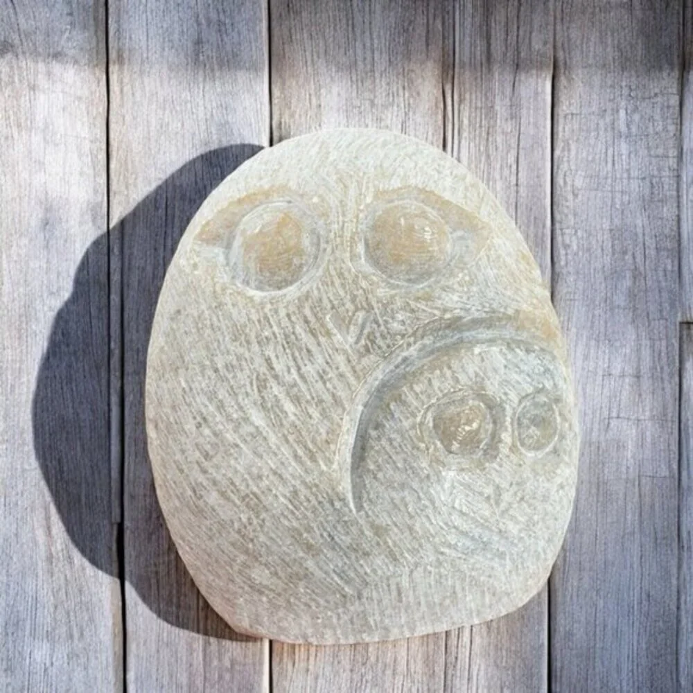 Vintage Hand Carved Stone Bird Owl With Baby Figurine‎ Artist Signed Figure VTG